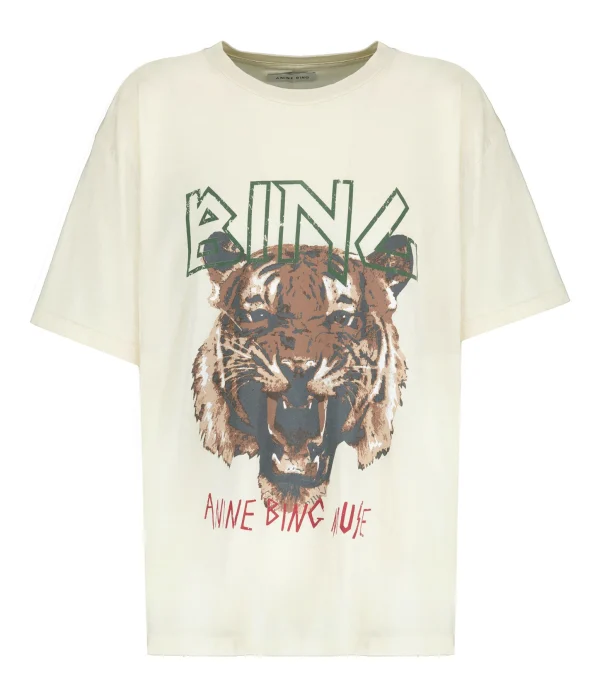 ANINE BING Tee-shirt Tiger Coton Organique Stone 1