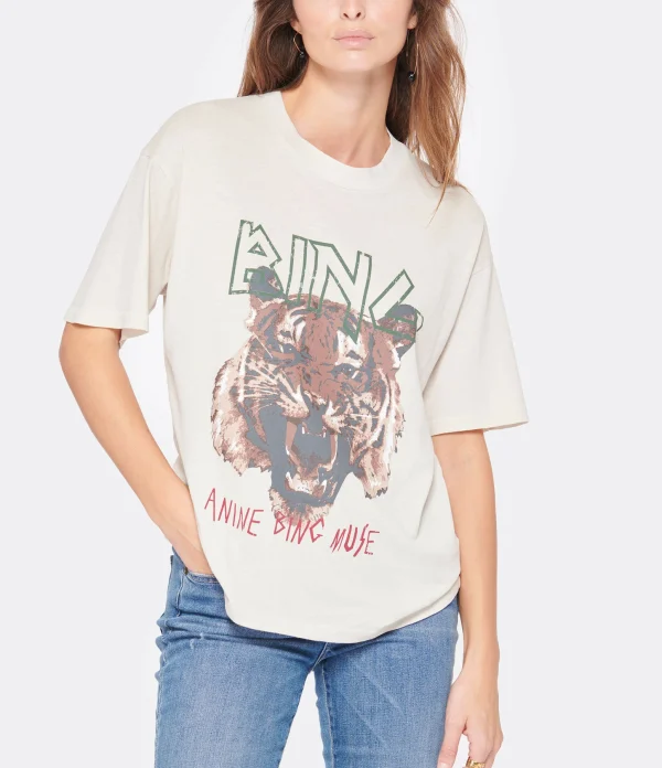 ANINE BING Tee-shirt Tiger Coton Organique Stone 4