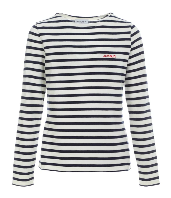 MAISON LABICHE Tee-shirt Amour Coton Biologique Ivoire Bleu Navy 1