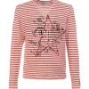 GOLDEN GOOSE Tee-shirt Golden Coton Rayures Rouge Blanc 16