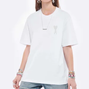 AMI PARIS Tee-shirt Unisexe Ami De Cœur Coton Biologique Blanc 11