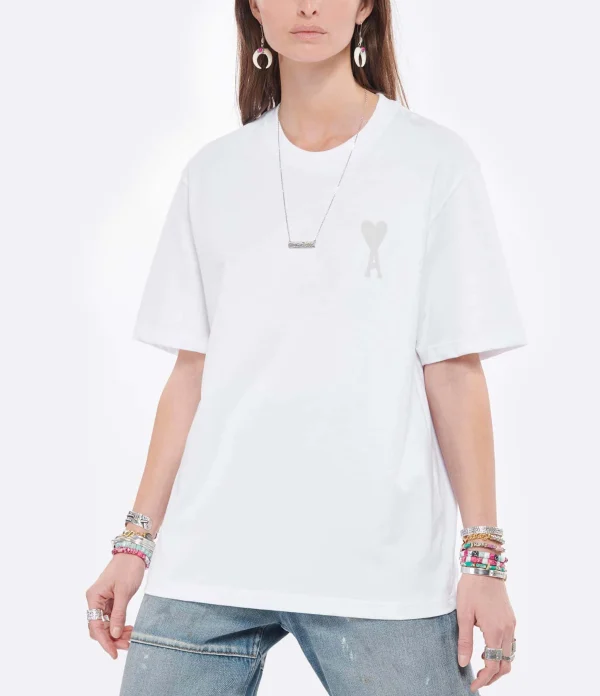 AMI PARIS Tee-shirt Unisexe Ami De Cœur Coton Biologique Blanc 3