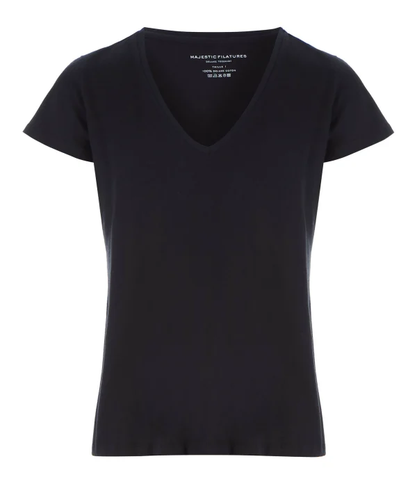 MAJESTIC FILATURES Tee-shirt Julia Col V Coton Noir 1