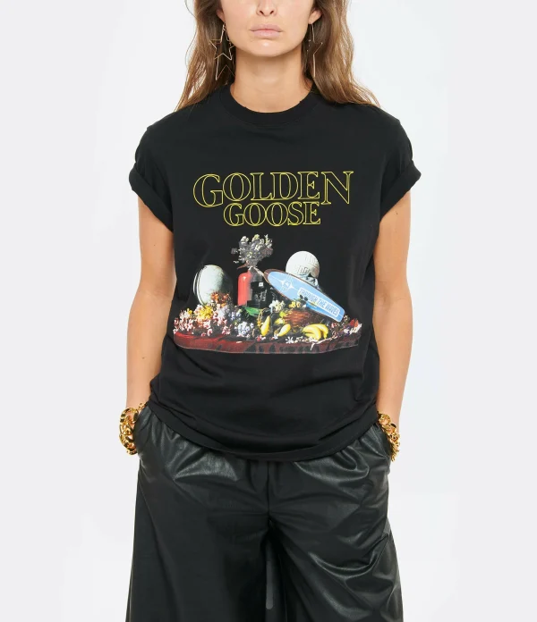 GOLDEN GOOSE Tee-shirt Golden Coton Noir 4