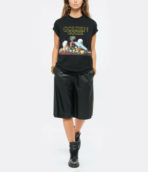 GOLDEN GOOSE Tee-shirt Golden Coton Noir 5