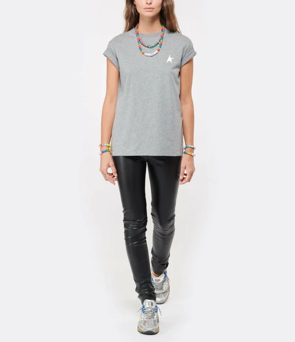 GOLDEN GOOSE Tee-shirt Étoile Coton Gris Doré 5