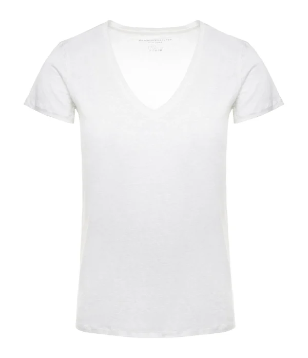 MAJESTIC FILATURES Tee-shirt Lisa Col V Lin Blanc 1