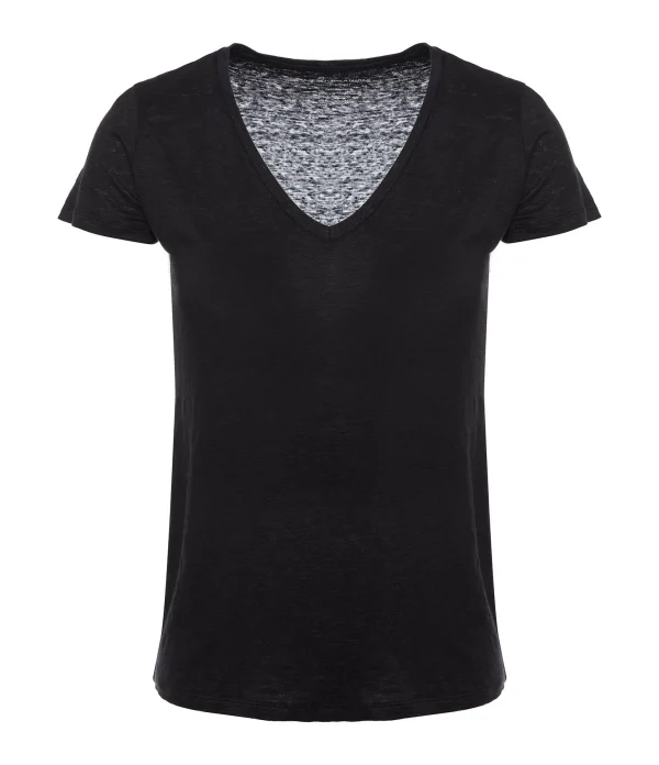 MAJESTIC FILATURES Tee-shirt Lisa Col V Lin Noir 1