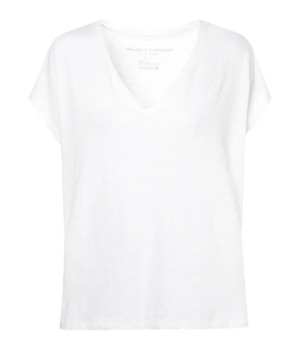 MAJESTIC FILATURES Tee-shirt Col V Lin Blanc 1