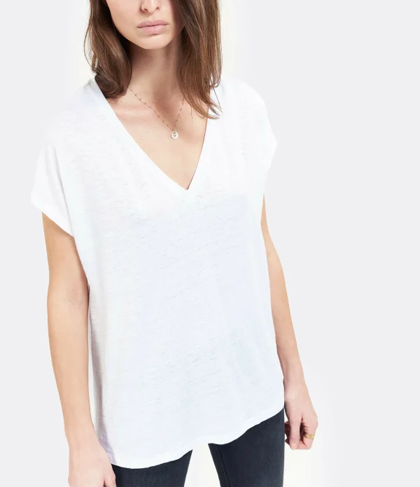 MAJESTIC FILATURES Tee-shirt Col V Lin Blanc 4