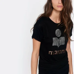 ISABEL MARANT ÉTOILE Tee-shirt Koldi Lin Noir Argenté Rose 10