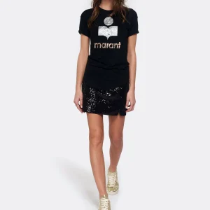 ISABEL MARANT ÉTOILE Tee-shirt Koldi Lin Noir Argenté Rose 12