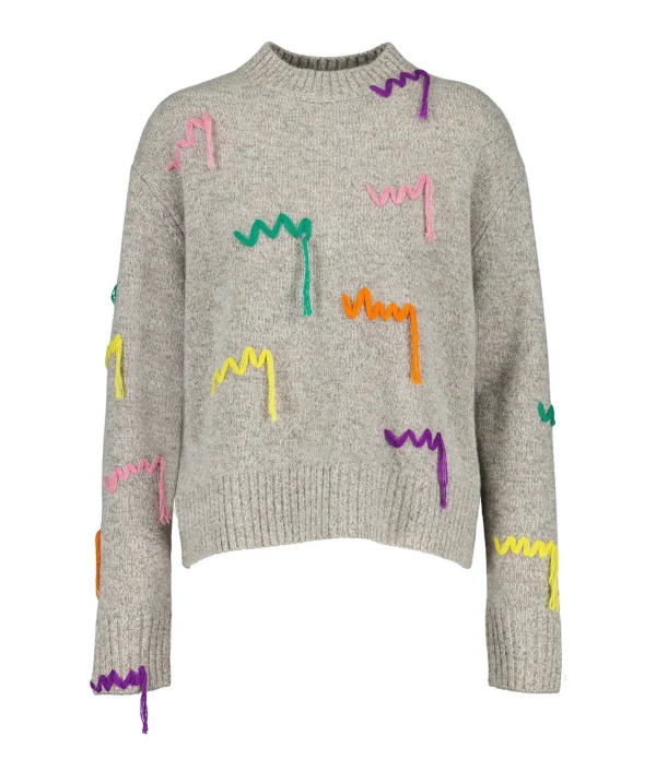 MIRA MIKATI Pull Jumper Brodé Laine Mérinos Gris 1