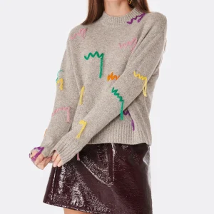 MIRA MIKATI Pull Jumper Brodé Laine Mérinos Gris 13