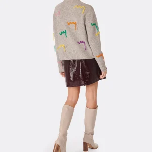 MIRA MIKATI Pull Jumper Brodé Laine Mérinos Gris 17