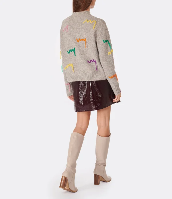 MIRA MIKATI Pull Jumper Brodé Laine Mérinos Gris 6