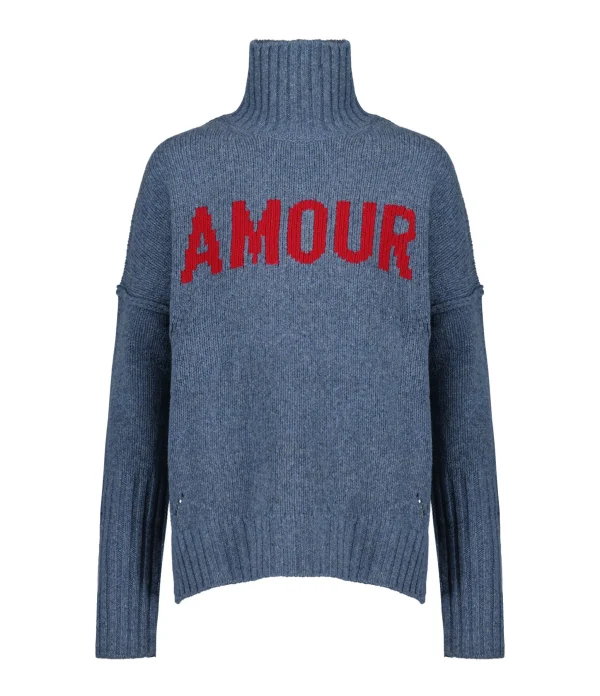 ZADIG & VOLTAIRE Pull Alma Amour Laine Bleu Denim 1