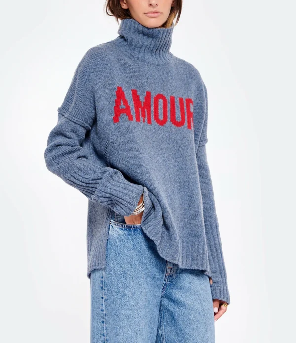 ZADIG & VOLTAIRE Pull Alma Amour Laine Bleu Denim 4