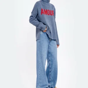 ZADIG & VOLTAIRE Pull Alma Amour Laine Bleu Denim 13