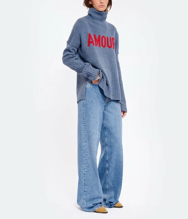 ZADIG & VOLTAIRE Pull Alma Amour Laine Bleu Denim 5