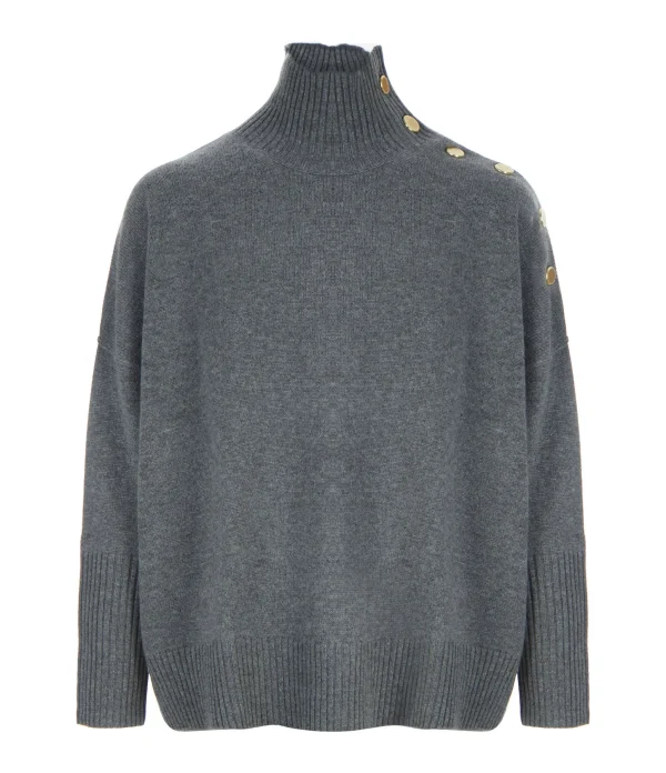 KUJTEN Pull Pinko Col Roulé Cachemire Gris Flanelle 1